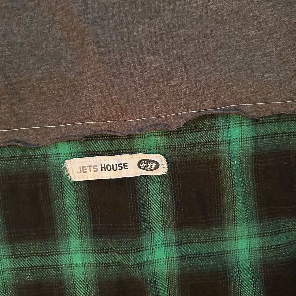 OOAK Upcycled Reworked New York Jets Plaid Flannel Shirt Button Up L Green Black - Picture 5 of 8